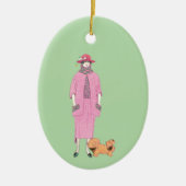 1910年代のファッションイラストレーションレディ&ペキンゲズドッグ セラミックオーナメント (正面)
