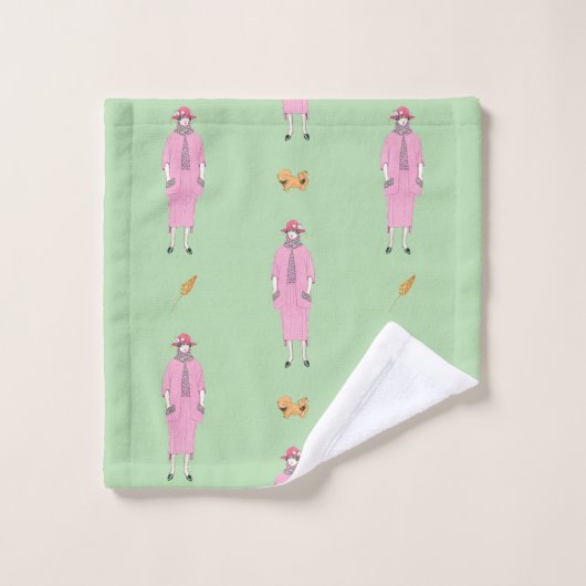 1910年代のファッションイラストレーションレディ&ペキンゲズドッグ バスタオルセット (ウォッシュタオル)