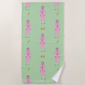 1910年代のファッションイラストレーションレディ&ペキンゲズドッグ ビーチタオル (正面)