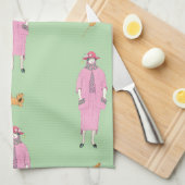 1910年代のファッションイラスト・レディ＆ペキニーズ犬 キッチンタオル (四つ折り)