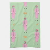 1910年代のファッションイラスト・レディ＆ペキニーズ犬 キッチンタオル (縦)