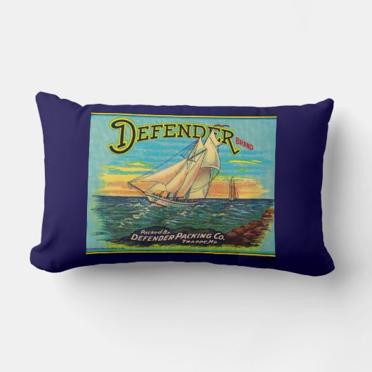 1910年代のDefenderブランド梱包帆船ラベル ランバークッション (正面)