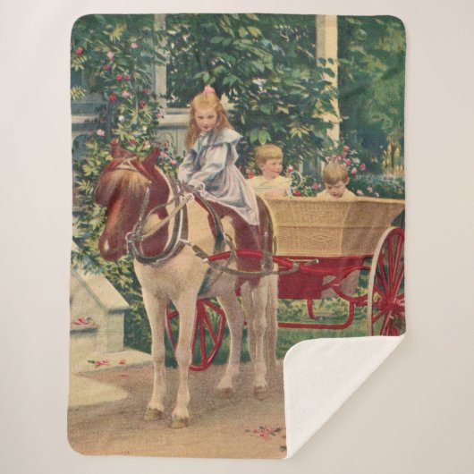1910年頃の子供と馬車描 シェルパブランケット (正面)