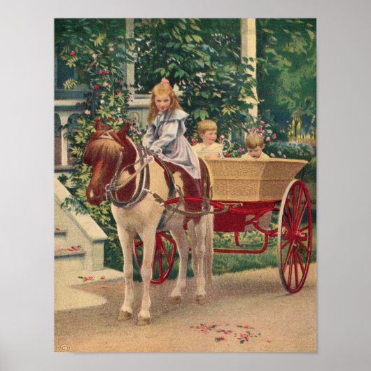 1910年頃の子供と馬車描 ポスター (正面)