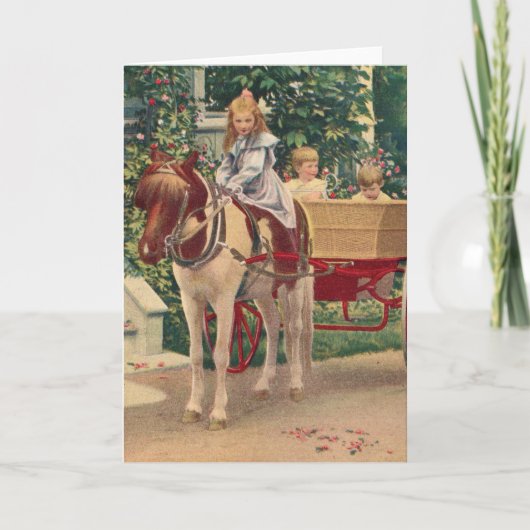 1910年頃の子供と馬車 カード (正面)