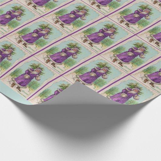 1910年頃の紫色のローブのサンタクロース ラッピングペーパー (角)