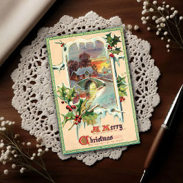 1910年 ビンテージ クリスマス ヒイラギ ポストカード