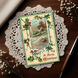 1910年 ビンテージ クリスマス ホーリー ポストカード