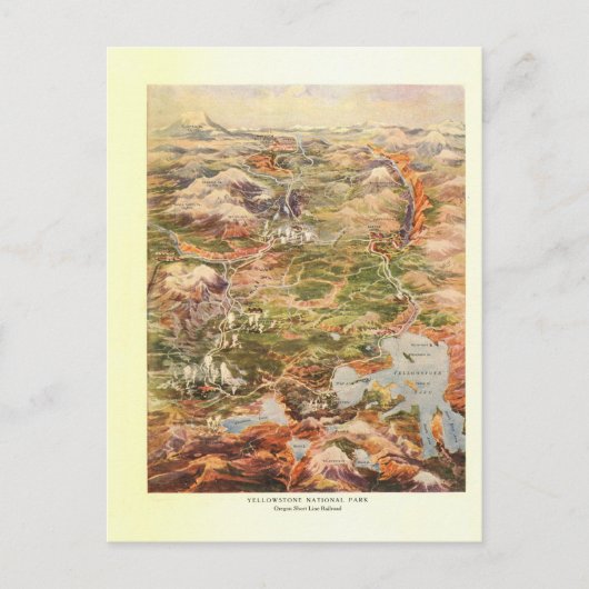 1910空中写真の地図-イエローストーン国立公園 ポストカード (正面)