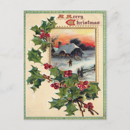1910 アンティーク クリスマス ヒイラギ ポストカード (正面)