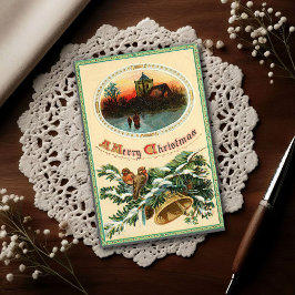 1910 アンティーク クリスマス ヒイラギ ポストカード