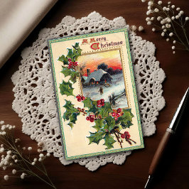 1910 アンティーク クリスマス ヒイラギ ポストカード