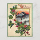 1910 Vintage Christmas Holly  ポストカード (正面)