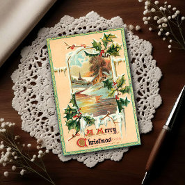1910 Vintage Christmas Holly  ポストカード