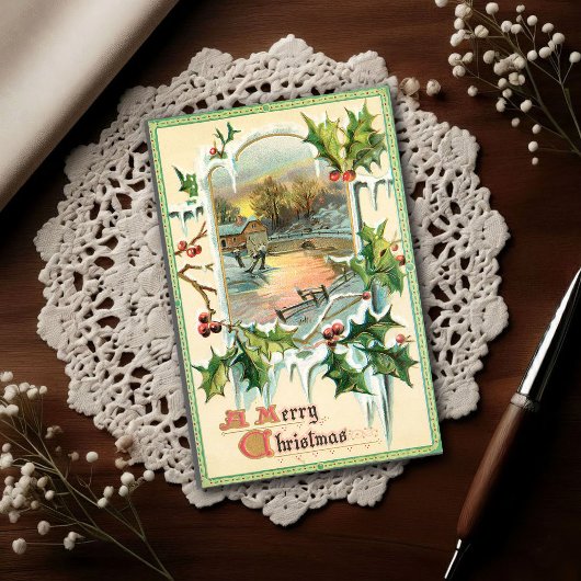 1910 Vintage Christmas Holly ポストカード