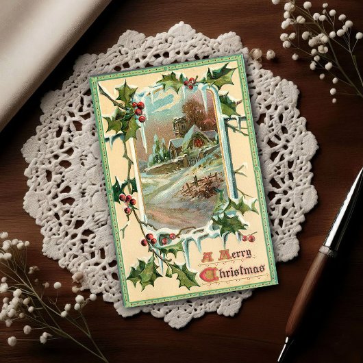 1910 Vintage Christmas Holly  ポストカード