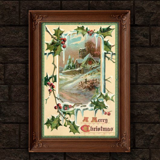 1910 Vintage Christmas Holly Poster Art ポスター