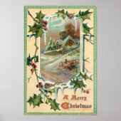 1910 Vintage Christmas Holly Poster Art ポスター (正面)