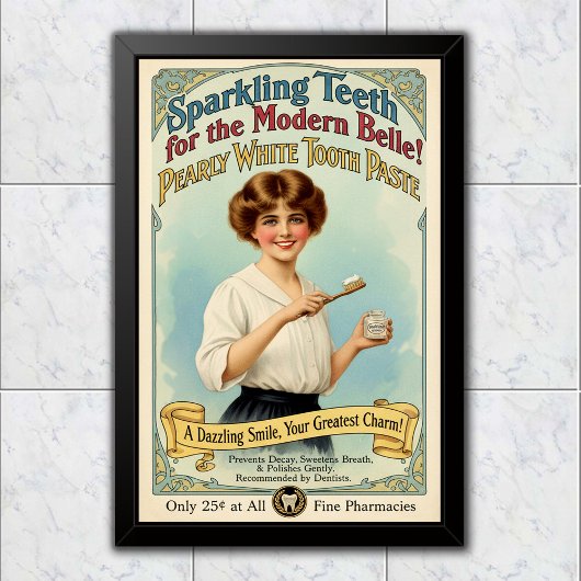 1910 Vintage Pearly White Toothpaste Advertising ポスター