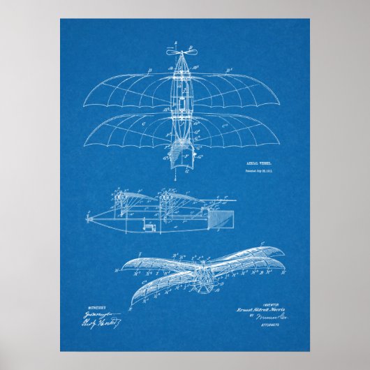 1911ヴィンテージ飛行機特許スケッチプリント ポスター (正面)