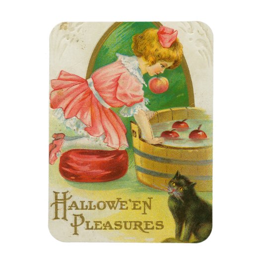 1911年のビンテージハロウィンカード「リンゴ探しゲーム」 マグネット (縦)