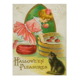 1911年のビンテージ・ハロウィンカード「リンゴ探しゲーム」 ポスター