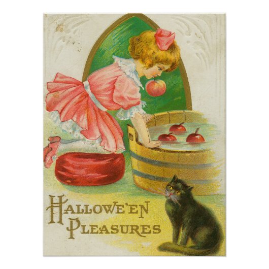1911年のビンテージ・ハロウィンカード「リンゴ探しゲーム」 ポスター (正面)