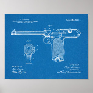 1911年自動銃特許スケッチプリント ポスター
