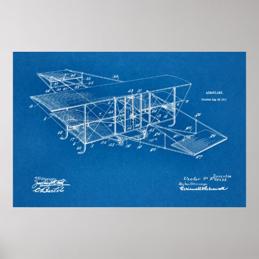 1911年航空機特許技芸スケッチプリント ポスター (正面)