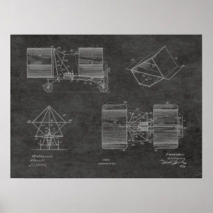 1911年飛んでいる機械飛行機特許スケッチプリント ポスター