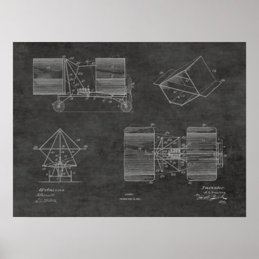 1911年飛んでいる機械飛行機特許スケッチプリント ポスター (正面)