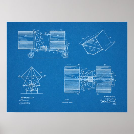 1911年飛行船飛行機特許スケッチプリント ポスター (正面)