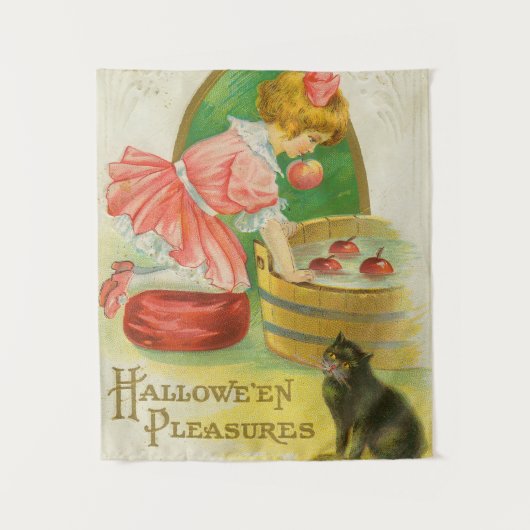 1911年 ビンテージ ハロウィン カード りんご狩り タペストリー (正面)