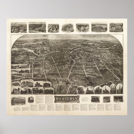 1911年RI鳥瞰図パノラママップ ポスター (正面)