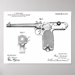 1911自動銃のパテントの芸術のスケッチのプリント ポスター