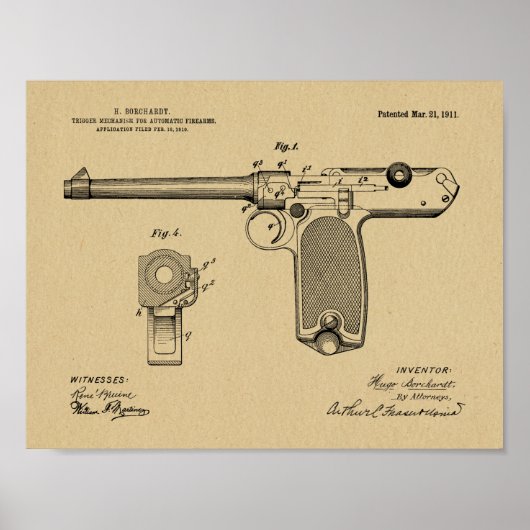 1911 Automatic Gun Patent Art Drawing Print ポスター (正面)