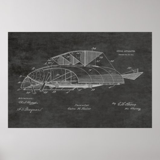 1911 Vintage Airplane Patent Art Drawing Print ポスター (正面)