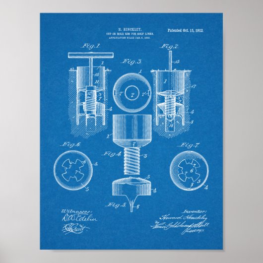 1912ゴルフカップホールデザイン特許プリント ポスター (正面)
