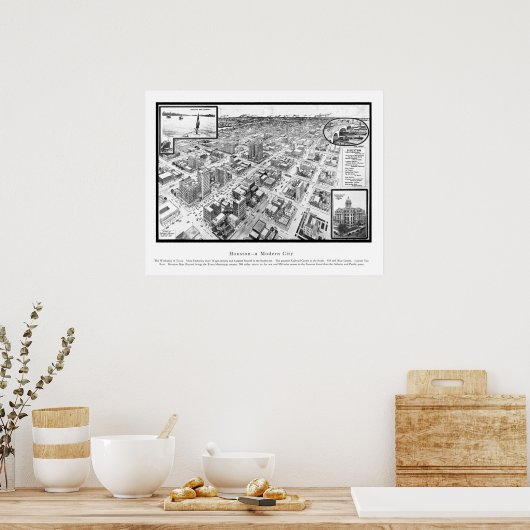 1912年からテキサス州ヒューストンの地図 ポスター (キッチン)