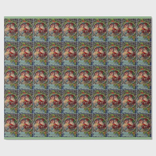 1912年サンタクロースと星天使クリスマス ラッピングペーパー (フラット)