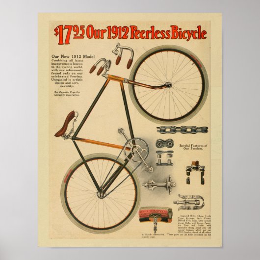 1912年ピアレス自転車カラー広告アートプリント ポスター (正面)