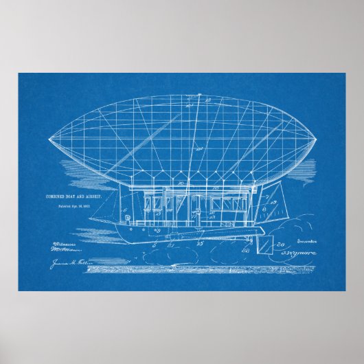 1912年ボート飛行船飛行機特許スケッチプリント ポスター (正面)