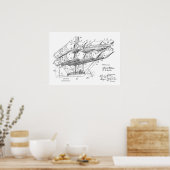 1912年旧飛行船飛行機特許スケッチプリント ポスター (キッチン)