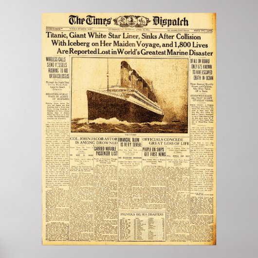 1912年氷山との衝突により沈没したタイタニック号 ポスター (正面)