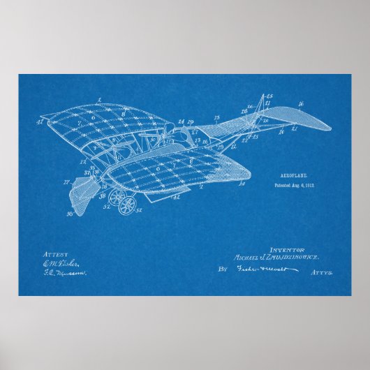 1912年飛行機特許スケッチプリント ポスター (正面)