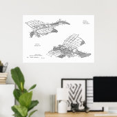 1912年飛行機特許スケッチプリント ポスター (ホームオフィス)