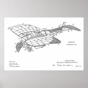 1912年飛行機特許スケッチプリント ポスター