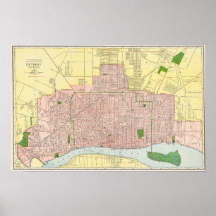1912年 デトロイト市 詳細地図 ポスター