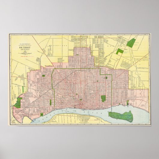 1912年 デトロイト市 詳細地図 ポスター (正面)