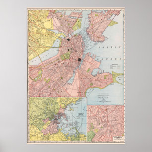 1912年 ボストン 詳細地図 ヴィンテージ ポスター